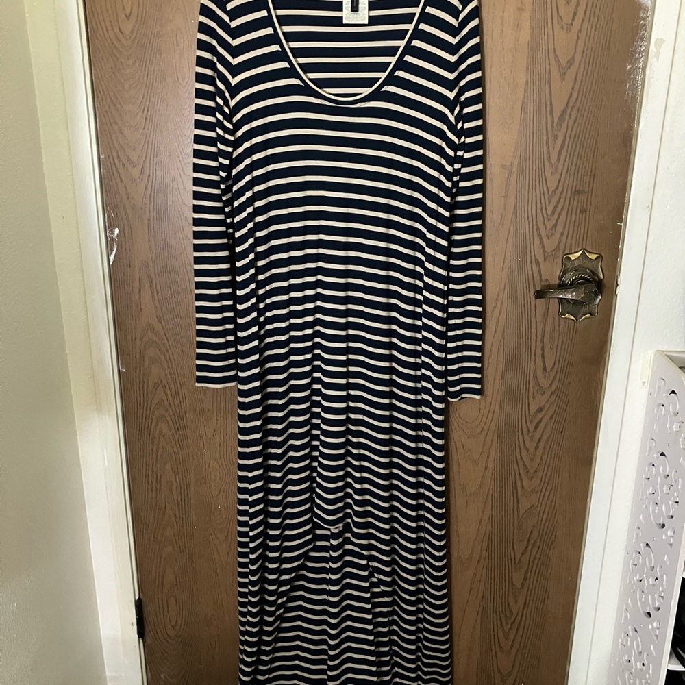 BCBGMaxazria Striped Navy and White Maxi Dress - Size L